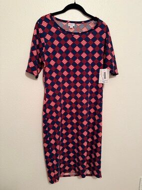 NWT LuLaRoe Navy Red and White Geometric Julia Midi Dress XL